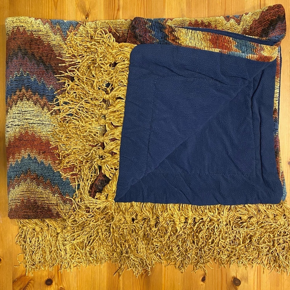 Vintage Ethan Allen Sharif Lap Throw Heavyweight MCM Southwestern Log Cabin